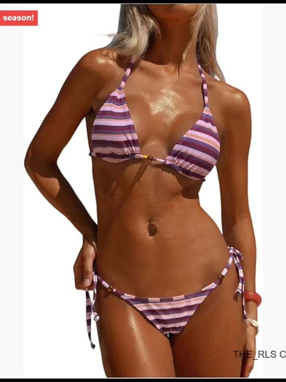 Striped Triangle Thong Micro Bikini Set Halter Swimsuits